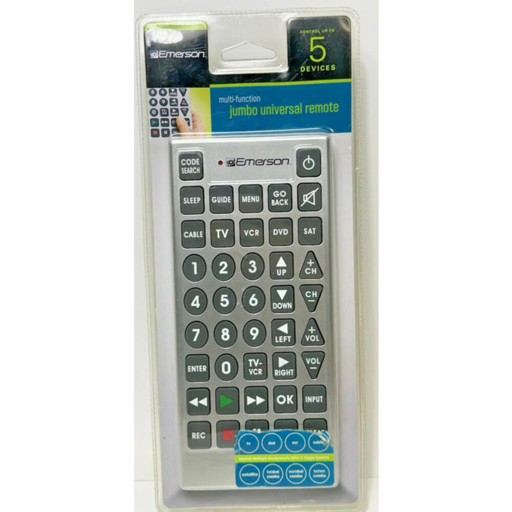 Emerson Jumbo Universal REMOTE Control LARGE BUTTONS TV DVD Cable Sat NIB
